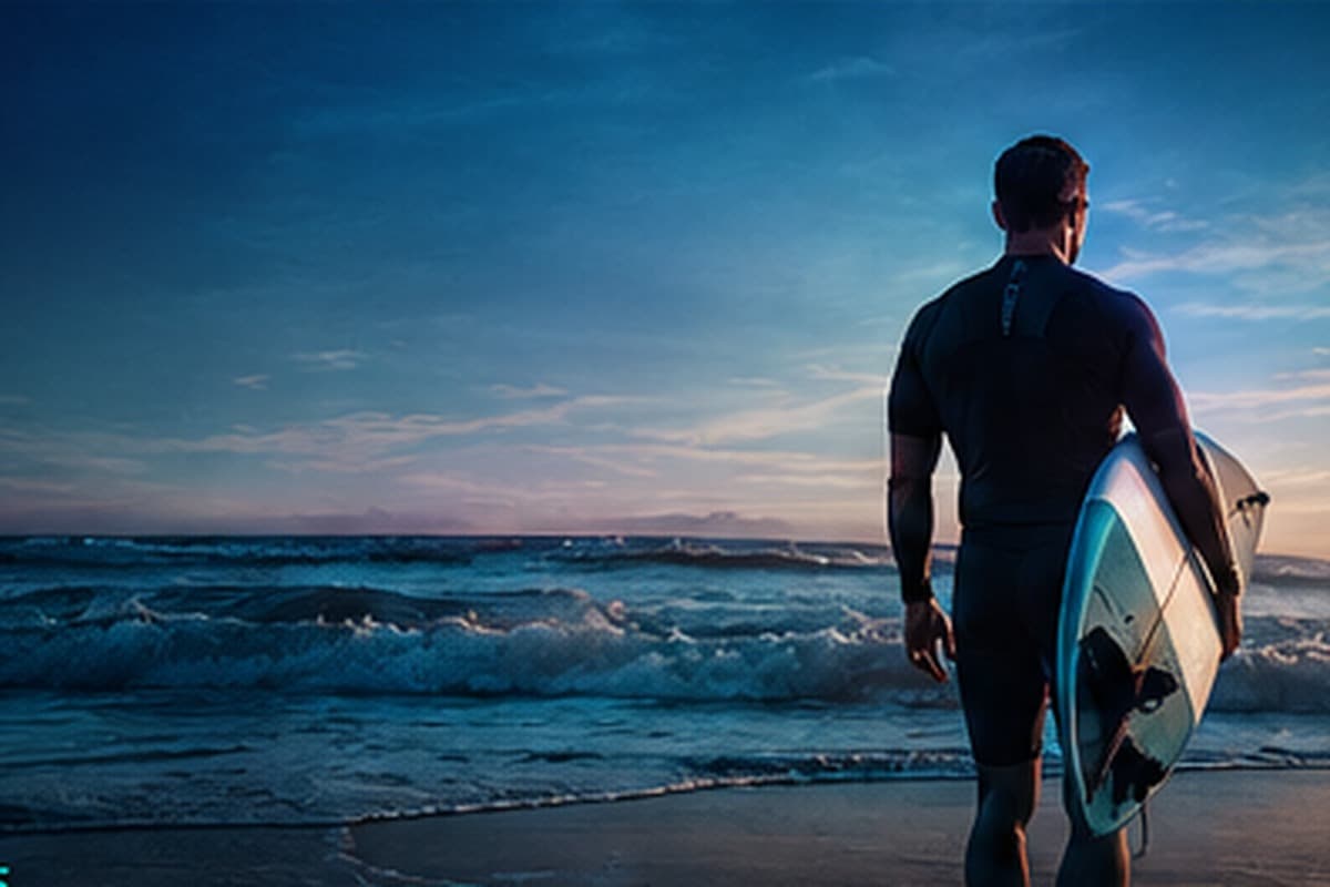 Surfista na praia em preparação respiratória